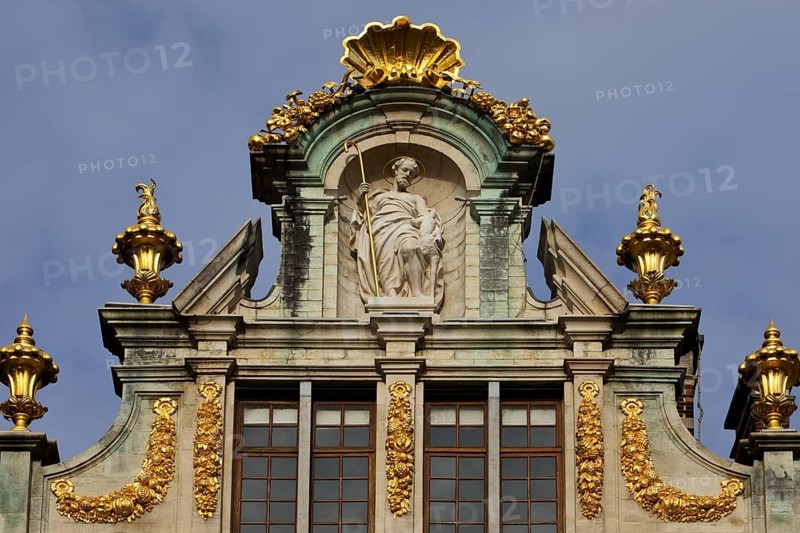 Baroque façade of the guild house La Brouette with St Aegidius, Guild of Fat Makers, Grand-Place, Grote Markt, Brussels, Belgium, Europe