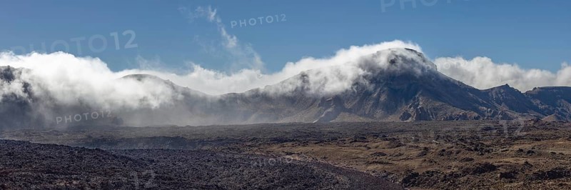 The summit of Montaña Guajara, also: Alto de Guajara, 2715m, crater walls, Caldera de las Cañadas, a huge volcanic cauldron, Teide National Park, Parque Nacional del Teide, at sunrise, Tenerife, Canary Islands, Spain, Europe