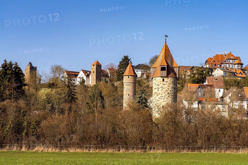 4 towers of the town wall in Fritzlar, Schwalm-Eder district, Hesse, Germany, Europe