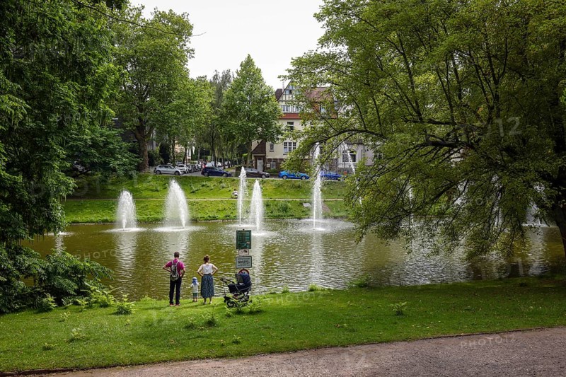 Bochum, North Rhine-Westphalia, Germany - Fountain garden in Bochum municipal park. The Stadtpark in Bochum is the oldest landscape garden in the Ruhr area, planned and designed in the English style of classical garden architecture. It was opened in 1876 and extended until 1903. Parks and gardens in the Ruhr region