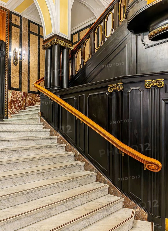 Historic interior design, staircase and corridor in the Hindenburghaus, Großer Burstah 31, Hamburg, Germany, Europe