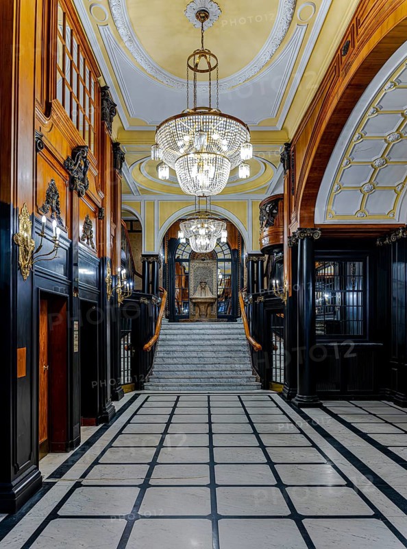 Historic interior design, staircase and corridor in the Hindenburghaus, Großer Burstah 31, Hamburg, Germany, Europe