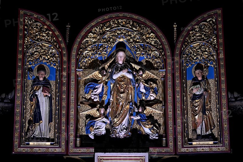 Portrait of a saint in the Gothic cathedral of Saint-Étienne, St Stephen's Cathedral, Metz, Grand Est region, France, Europe
