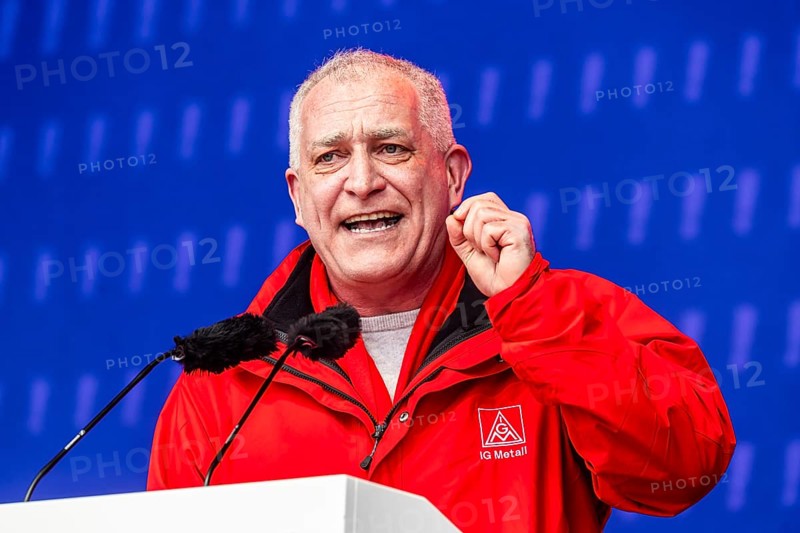 Jürgen Kerner, Second Chairman of IG Metall. IG Metall action day in Stuttgart. Metalworkers fight for the future of industrial jobs. Their demands: Employers should stop cutting jobs and refrain from site closures and relocations. The union is expecting 25, 000 participants. Stuttgart, Baden-Württemberg, Germany, Europe