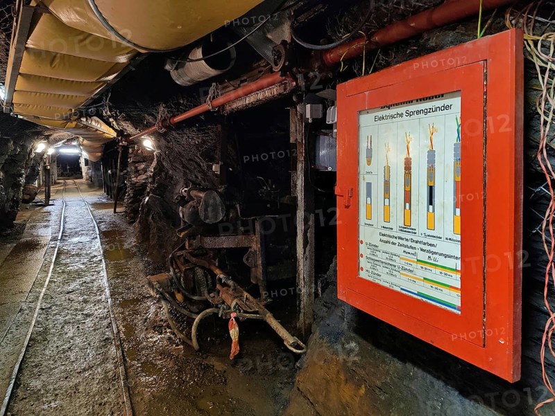 Underground, electric detonators in the Rammelsberg ore mine, UNESCO World Heritage Site, Goslar, Lower Saxony, Germany, Europe