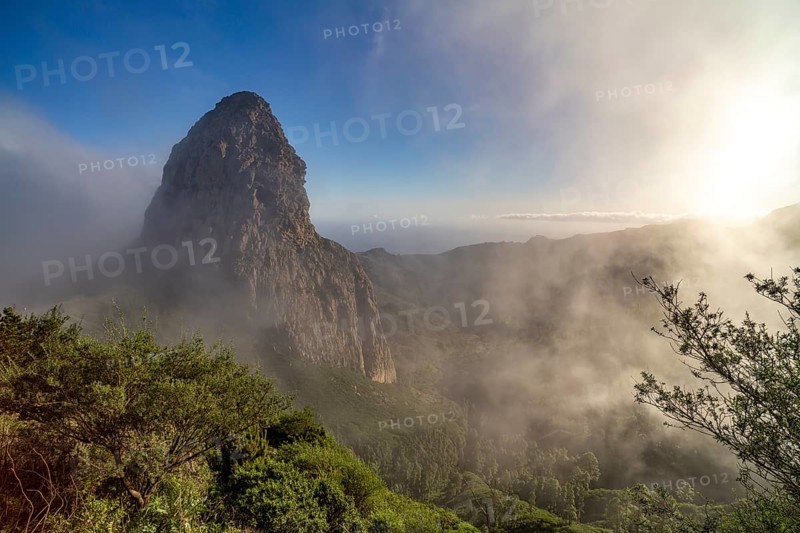 The volcanic rock Roque de Agando, symbol of the island of La Gomera, Canary Islands, Spain, Europe