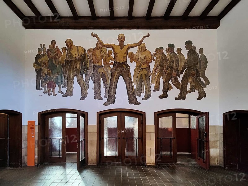 Murals from the time of the Third Reich, Rammelsberg ore mine, UNESCO World Heritage Site, Goslar, Lower Saxony, Germany, Europe