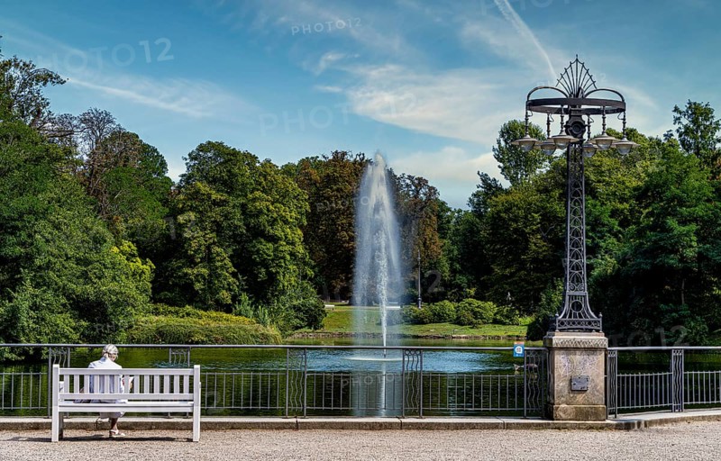 Spa gardens behind the spa hotel in Wiesbaden, Hesse, Germany, Europe
