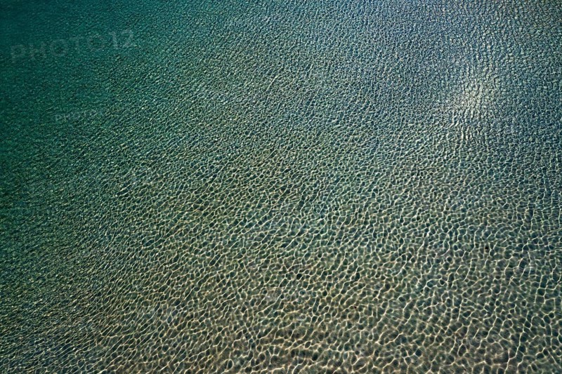 Drone shot, water surface at the beach and bay of Balos, Gramvousa peninsula, Kolimbari, West Crete, Crete, Greece, Europe