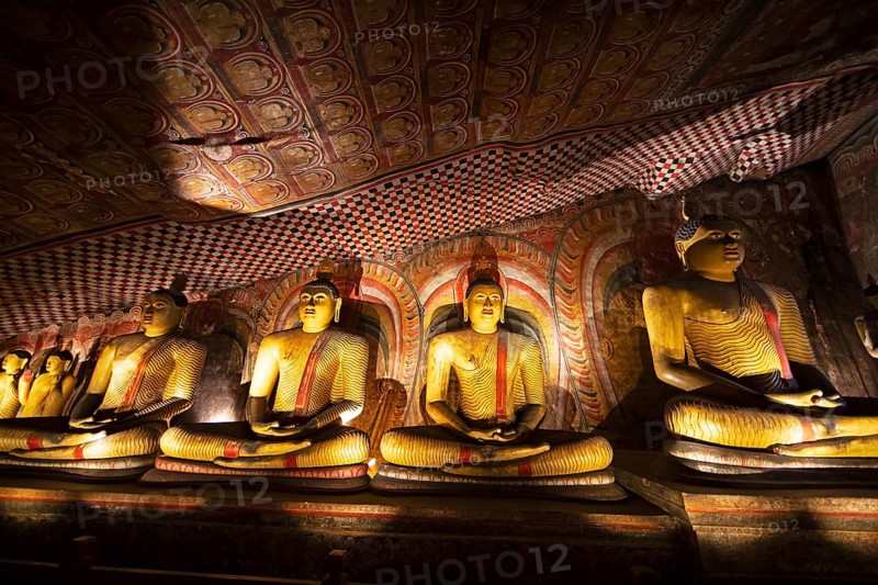 Seated Buddha statues in the Dambulla cave temple, Dambulla, Central Province, Sri Lanka, Asia