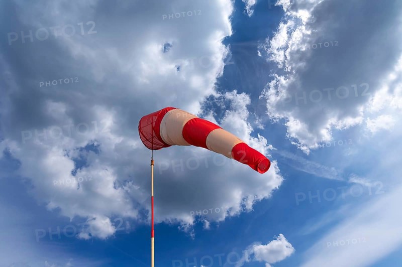 Windsock on a gliding airfield, cloudy sky, Bavaria, Germany, Europe