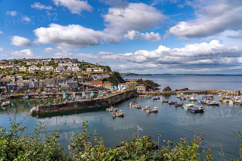 Town view and harbour of Mevagissey, Cornwall, England, Great Britain