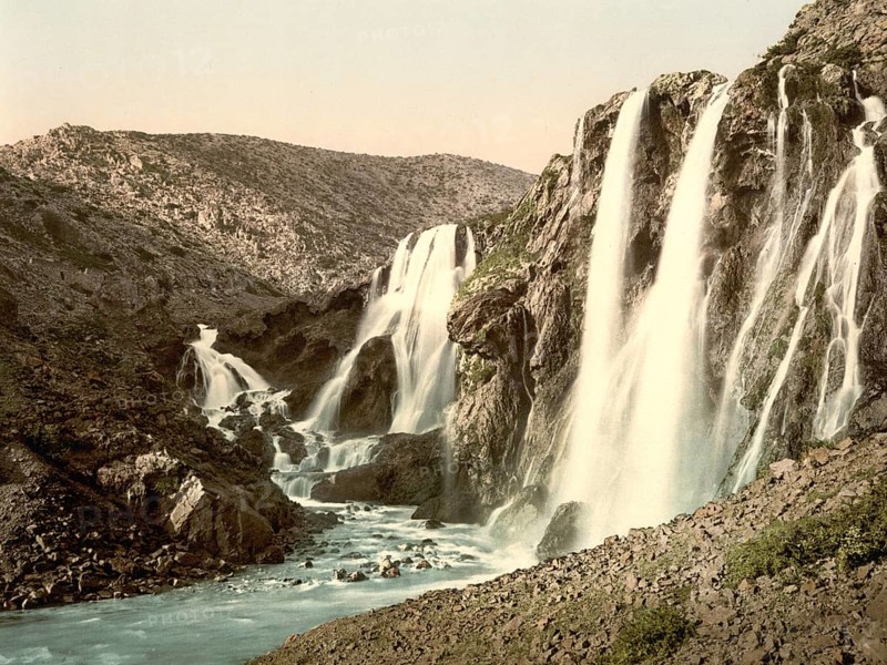 Cascade, near Knin, Dalmatia, Croatia, Austro-Hungary, digitally restored reproduction from a 19th century original, record date not stated, Cascade, near Knin, Dalmatia, Croatia, Austro-Hungary, digitally restored reproduction from a 19th century original, record date not stated, Europe