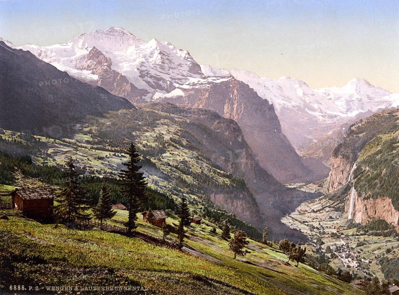 Lauterbrunnental und Wengen, Berner Oberland, Schweiz, Historische, digital restaurierte Reproduktion nach einem Original aus dem 19. Jahrhundert, Aufnahmedatum nicht angegeben