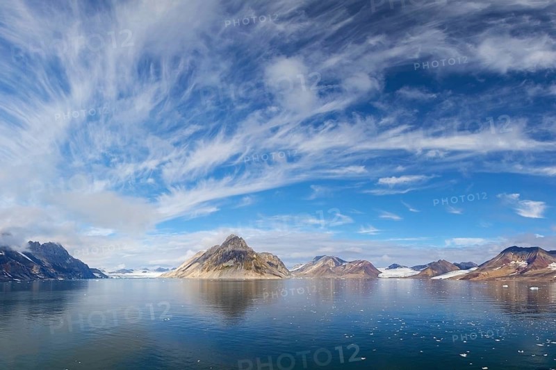 Luciapynten, mountain with steep sea cliffs in Hornsund fjord in summer, Svalbard, Spitsbergen, Norway, Europe