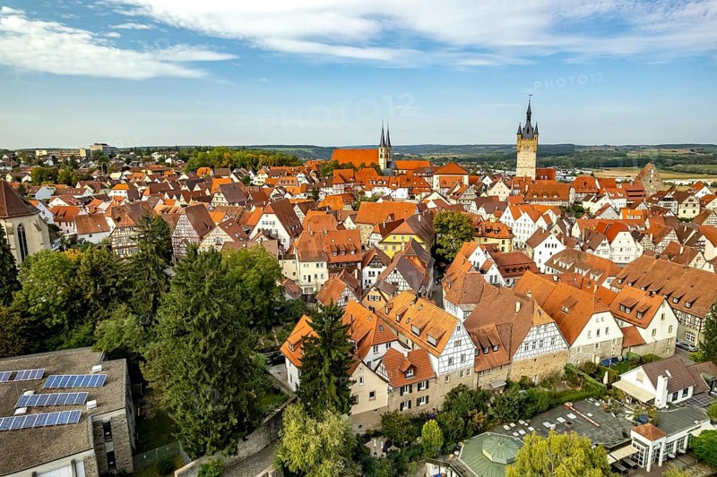 Town view of Bad Wimpfen seen from the air, Kraichgau, Baden-Württemberg, Germany, Europe
