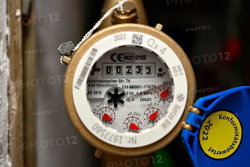 Water meter, building services, Stuttgart, Baden-Württemberg, Germany, Europe