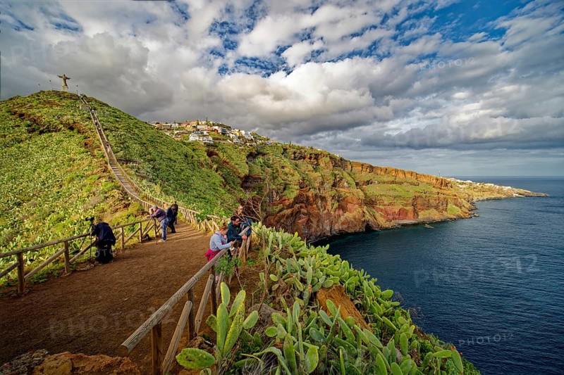 Ponta do Garajau viewpoint at the statue of Christ, Cristo Rei statue, cliffs, tourist attraction, Garajau, municipality of Santa Cruz, Madeira, Portugal, Europe