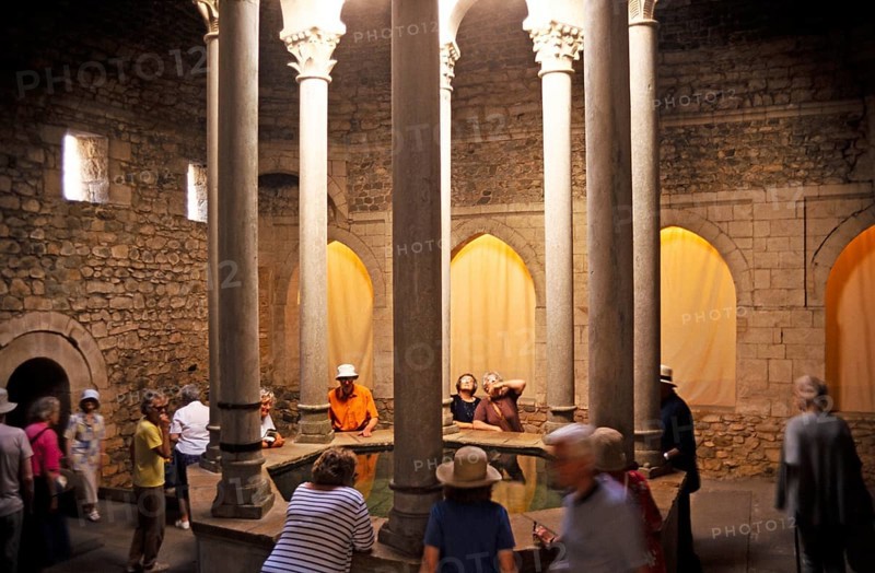 Tourists in the historic building of the Arab baths, Girona, Catalonia, Spain, Europe