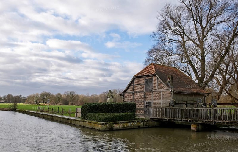 Prince-Bishop's corn water mill in Nienborg, Heek, Münsterland, North Rhine-Westphalia, Germany, Europe