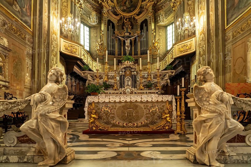 Angels in the interior of the Basilica of San Biagio in Finalborgo, Finale Ligure, Riviera di Ponente, Liguria, Italy, Europe