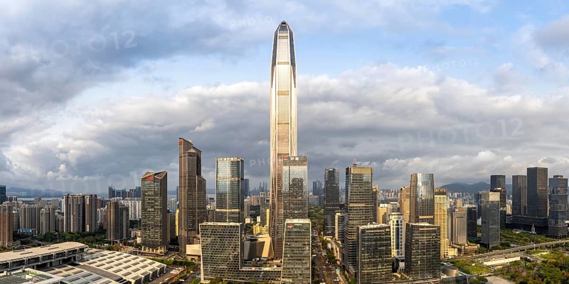 Skyline with skyscrapers city centre panorama Futian district in Shenzhen, China, Asia