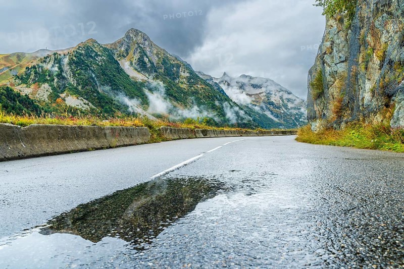 France, region Auvergne-Rhône-Alpes, Savoier Alps, Departement Savoie, road to pass Col de la Croix de Fer and Col de Glandon, travel landscape nature, Europe