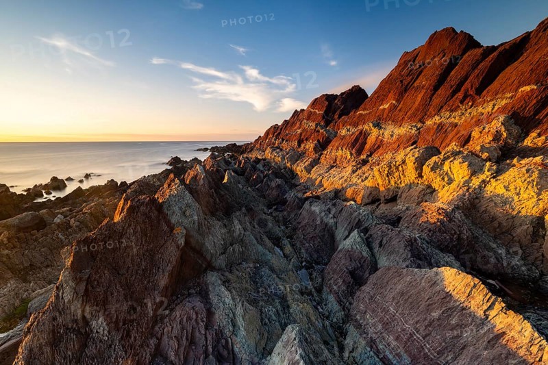 Colourful rocks on the coast, Varanger, Barents Sea, Finnmark, Norway, Europe