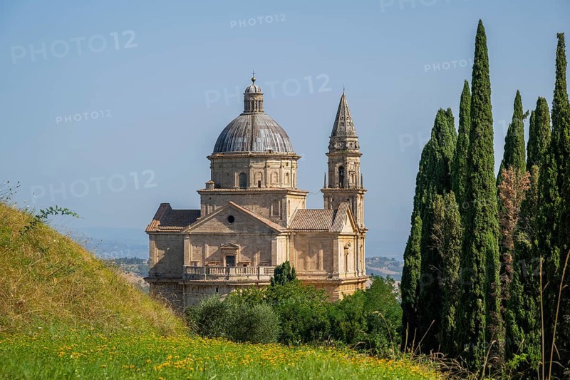 San Biagio Renaissance Church in summer, architect Antonio da Sangallo, Montepulciano, Tuscany, Italy, Europe
