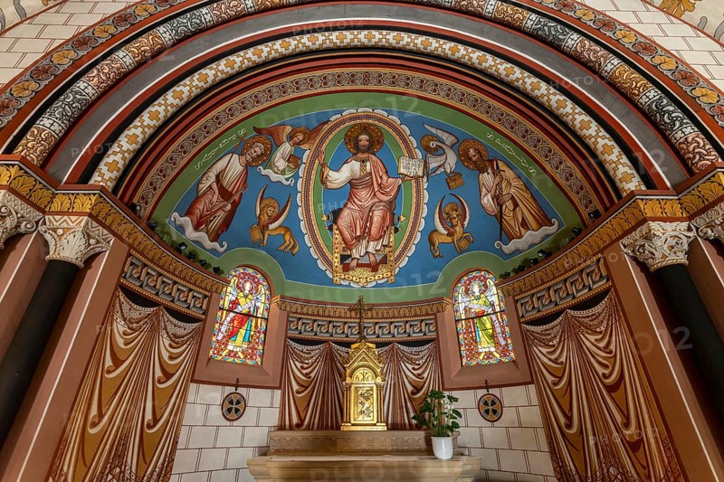 Apse fresco of the Saint-Léon IX Chapel in Eguisheim, Alsace, France, Europe