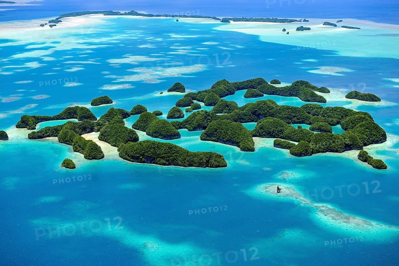 Aerial view of Rock Islands Island paradise in the island state of Palau in the Pacific West Pacific, Republic of Palau, Micronesia, Australia, Oceania