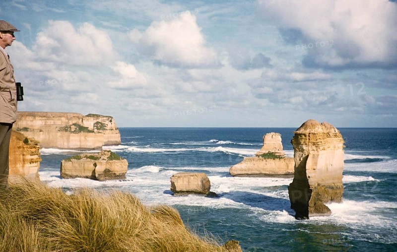 Famous cliff of the Twelve Apostles, Port Campbell National Park, Victoria, Australia in 1956, view to the sea