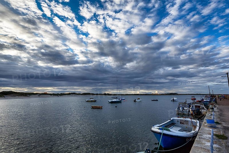 Carne Pier, fishing boats at dusk, Carne Beach, Wexford, Gerrans Bay, Roseland Peninsula, Ireland, Europe