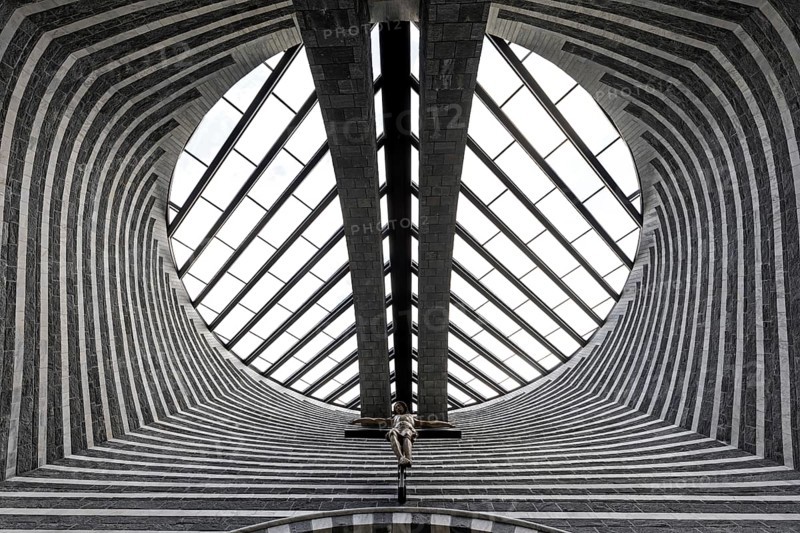 Chiesa di San Giovanni Battista, interior view, architect Mario Botta, Mogno, near Fusio, Lavizzara, Canton Ticino, Switzerland, Europe