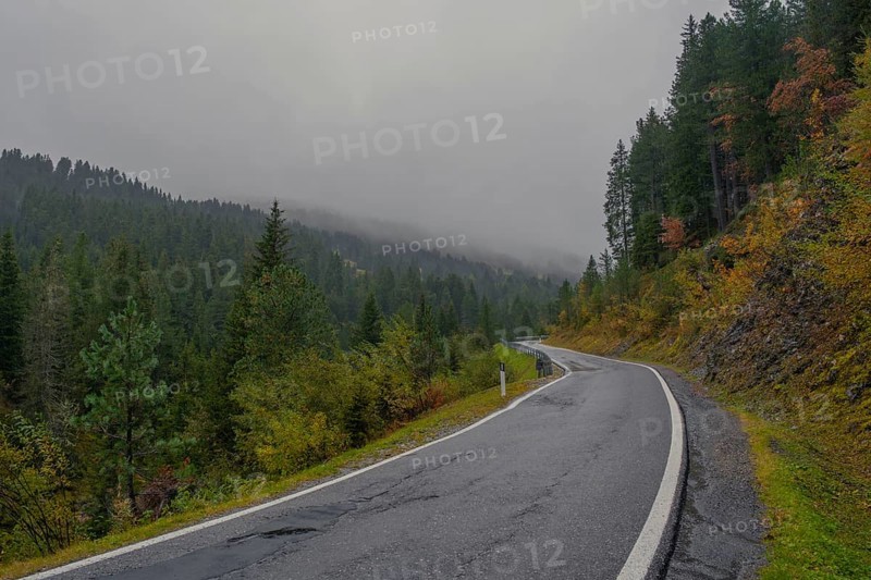Typical road (Coller Strasse) in the Dolomites near rain, Passo delle Erbe, Würzjoch, St. Magdalena, Villnöß, Funes, Villnößtal, South Tyrol, Italy, Europe