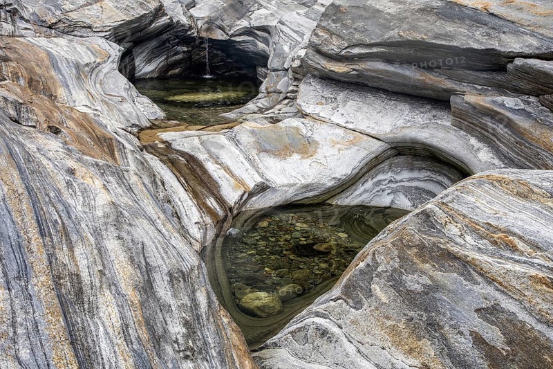 Rocks, rock structures, Verzasca River, near Lavertezzo, Verzasca Valley, Valle Verzasca, Canton Ticino, Switzerland, Europe