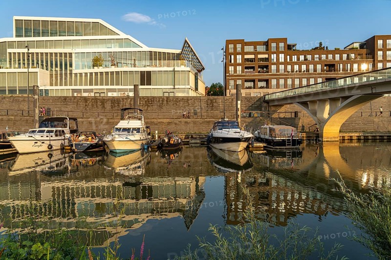 Maasboulevard and city harbour in Venlo, Netherlands