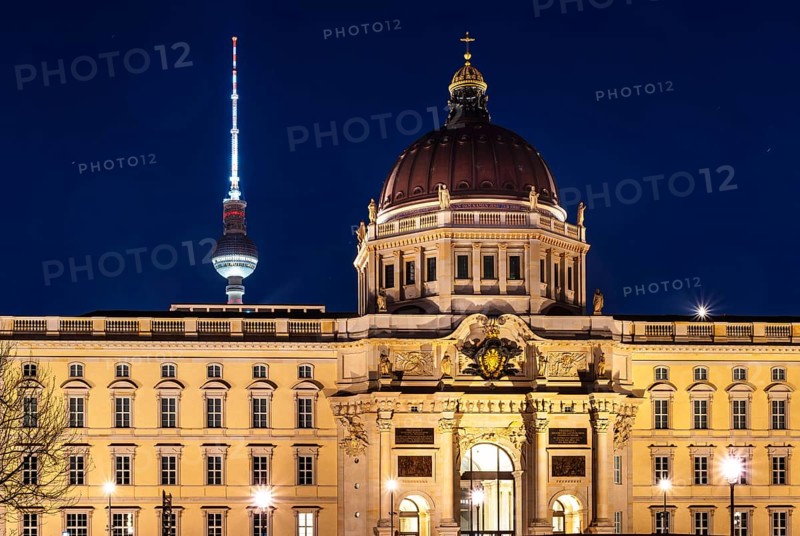 Night shots, Berlin Mitte, Humboldtforum and television tower, Berlin, Germany, Europe