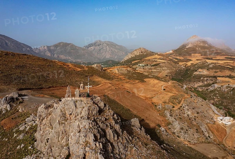 Drone image, Holy Church of Agios Paision near Plakias, south coast, Crete, Greece, Europe