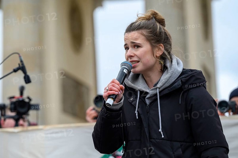 Luisa Neubauer speaks at the Fridays for Future climate strike. Brandenburg Tor, Berlin, 14 February 2025