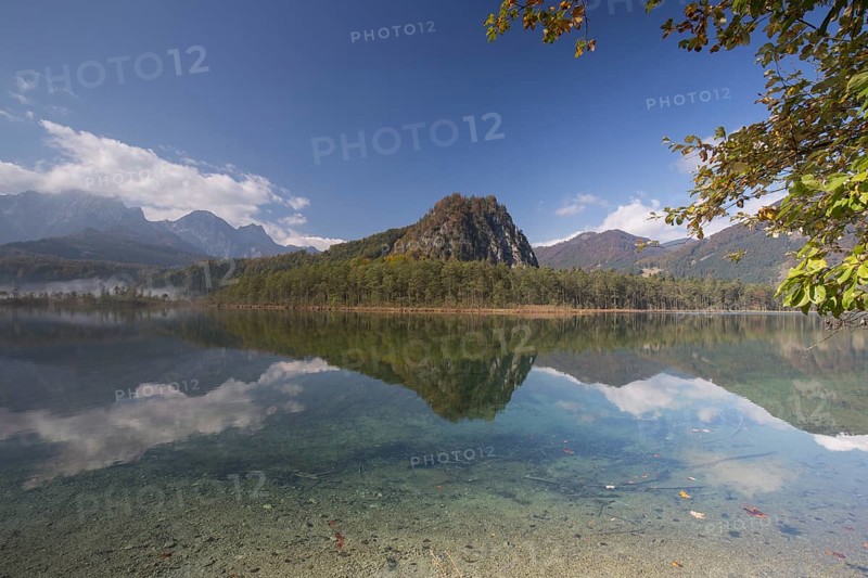 Autumn mood at lake Almsee, Grünau, Austria, Totes Gebirge, Europe