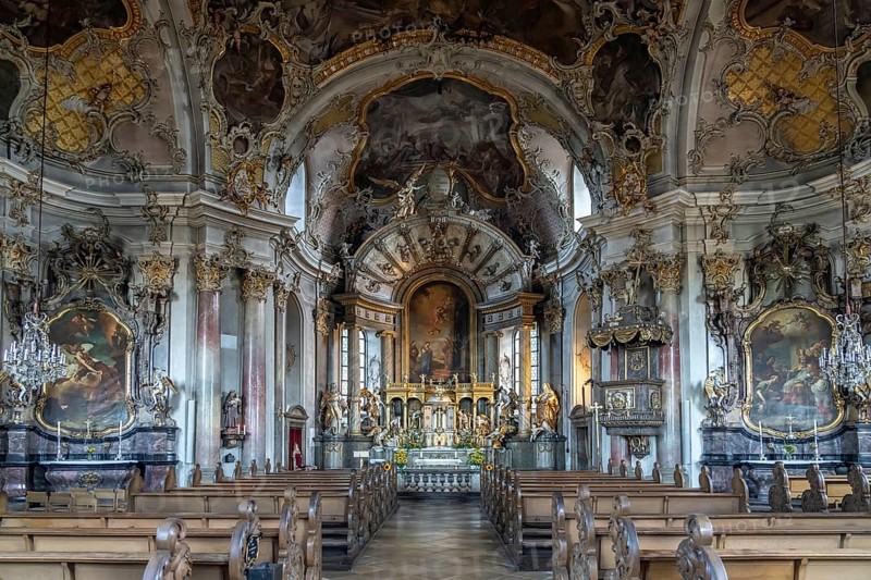 Interior of the pilgrimage church of the Visitation of the Virgin Mary / Käppele on the Nikolausberg, Würzburg, Lower Franconia, Bavaria, Germany, Europe