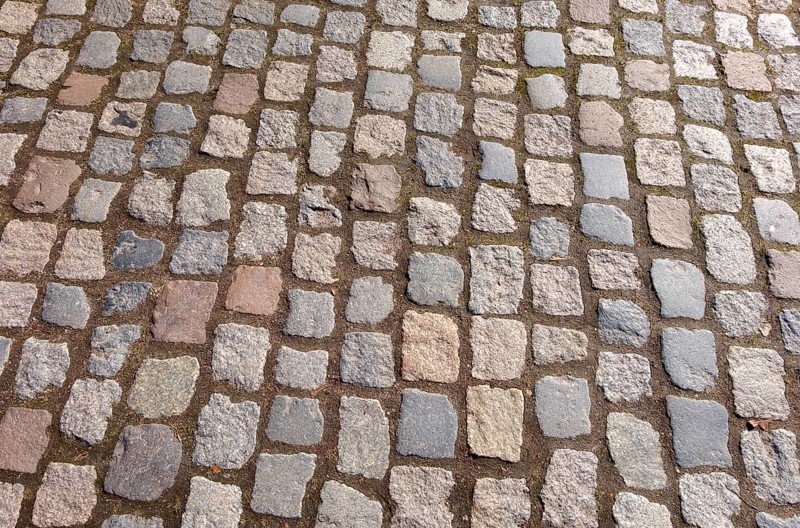 Close-up of a cobblestone pavement showing a rustic and traditional street design, Germany, Europe