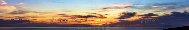 Panorama of Sunset over Aeolian Islands and Stromboli Volcano from Nicotera, Aeolus, Sicily, Tyrrhenian Sea, Italy, Europe