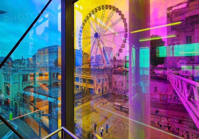 Marollescenece, art installation The Cube, coating of the windows with translucent dichroic films, Poelaert, Brussels, Belgium, Europe