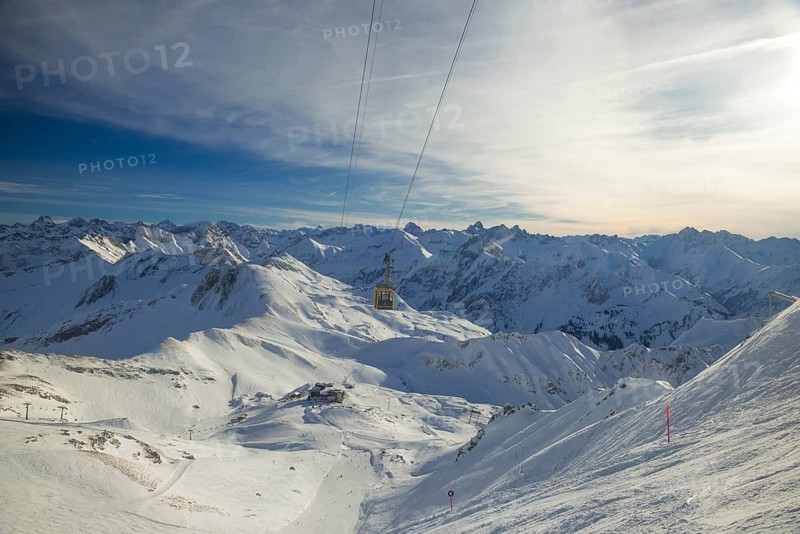 Panorama of the Nebelhorn, 2224m, at Hoefatsblick station, near Oberstdorf, Allgäu Alps, Allgaeu, Bavaria, Germany, Europe