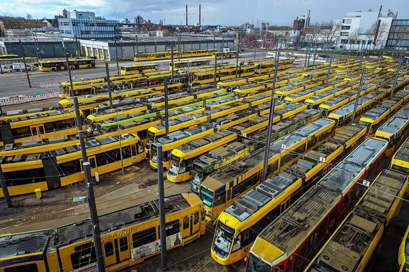 Essen, North Rhine-Westphalia, Germany, Trams at Ruhrbahn depot, Verdi and EVG warning strike, Europe
