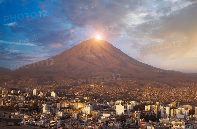 Arequipa, Peru. Sunset view of the Misti Volcano