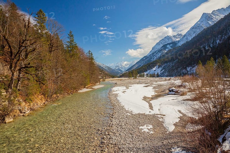 Isar valley nature conservancy area. The wild Isar river flows through its gravel bed