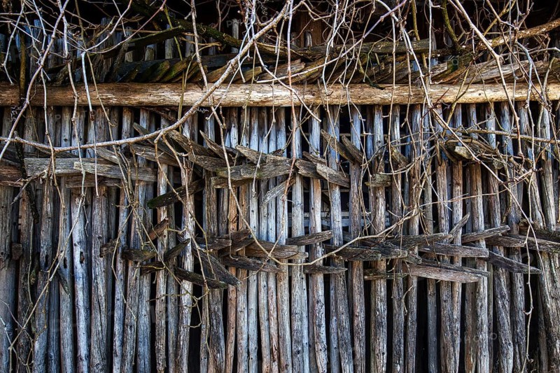 Diemen, wooden racks, wooden stands for drying hay at an old barn, Oberstdorf, Oberallgäu, Allgäu Alps, Allgäu, Bavaria, Germany, Europe